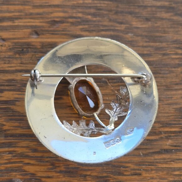 Antique 1917 Ward Brothers 925 Silver Thistle brooch w/ faceted citrine stone - Picture 4 of 9